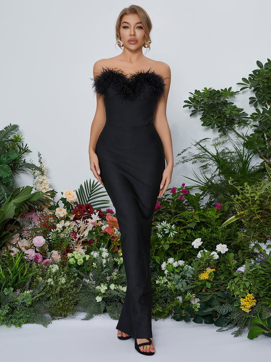 Feather Strapless Maxi Dress - vevewholesale