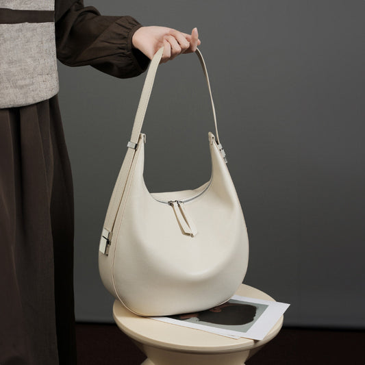 Crescent Shaped Bucket Bag-Off White - vevewholesale