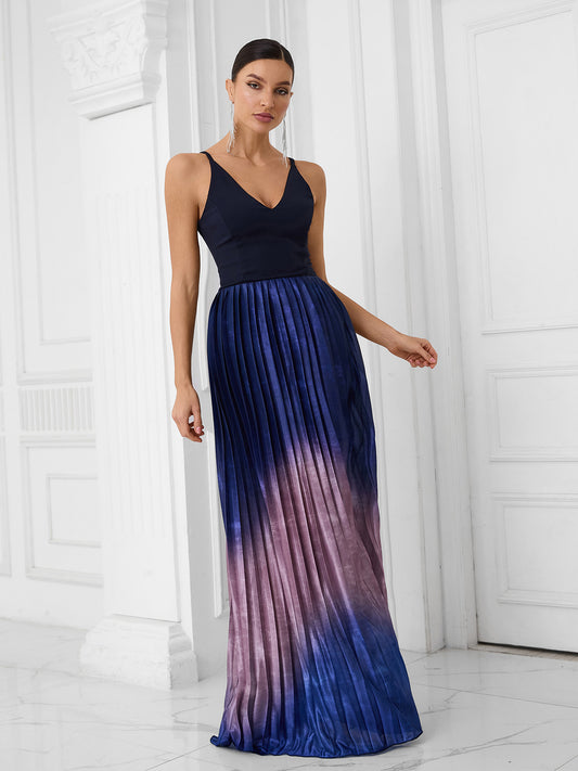 Blue Gradient Halter Maxi Dress - vevewholesale