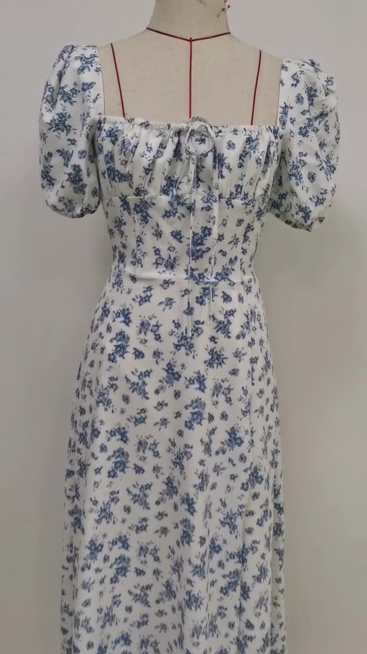 Blue Floral Long Dress - vevewholesale