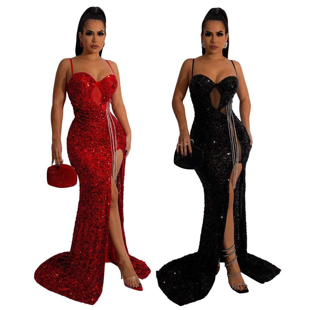 Halter Sleeveless Super Maxi Dress-Red