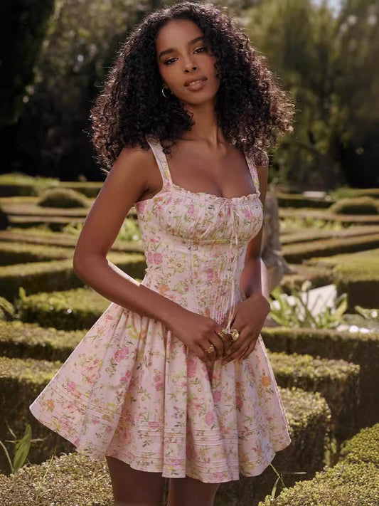 Floral Halter Mini Dress-Crushed Flowers - vevewholesale