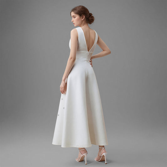 Halter Deep V Long Dress - vevewholesale