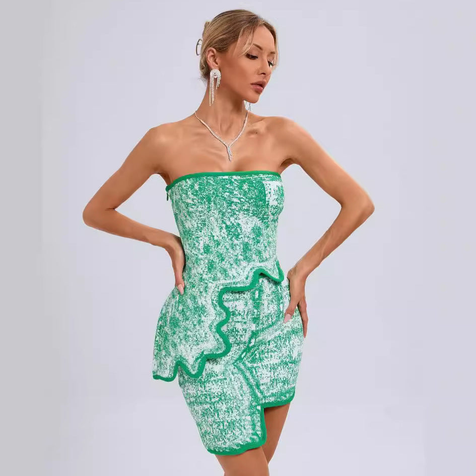 Sleeveless Jacquard Suit-Green - vevewholesale