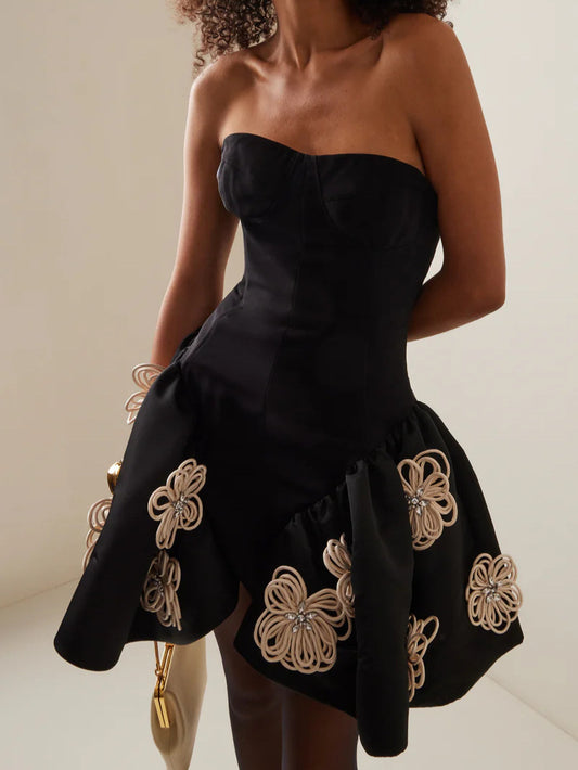 Puffy dress flowers-black - vevewholesale