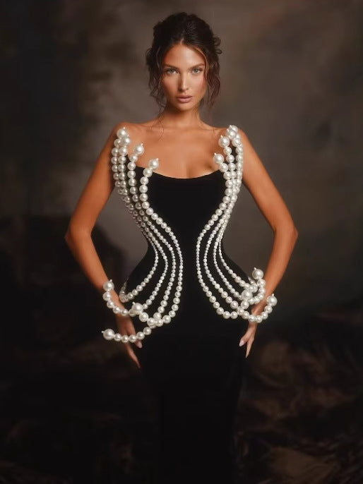 Three Dimensional Pearl Maxi Dress - vevewholesale