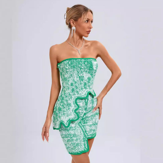 Sleeveless Jacquard Suit-Green - vevewholesale