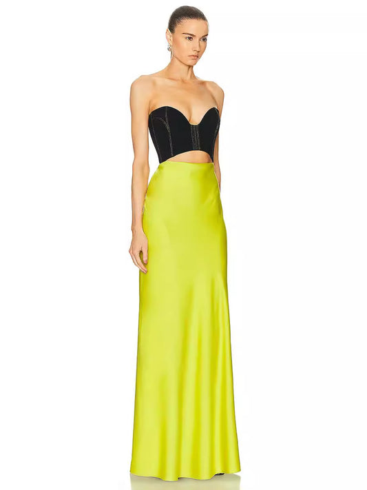 Patchwork Strapless Maxi Dress - vevewholesale