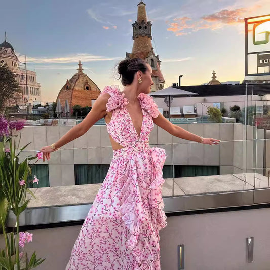 Small Flowers Maxi Dress-Pink - vevewholesale