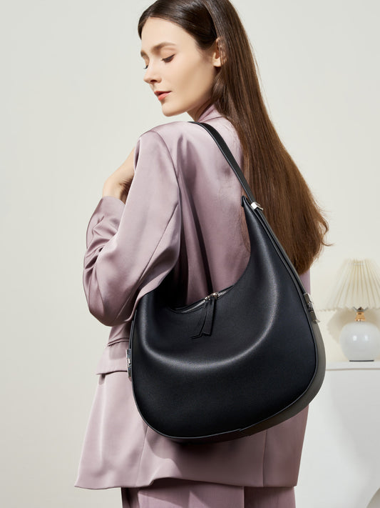 Crescent Shaped Bucket Bag-Black - vevewholesale