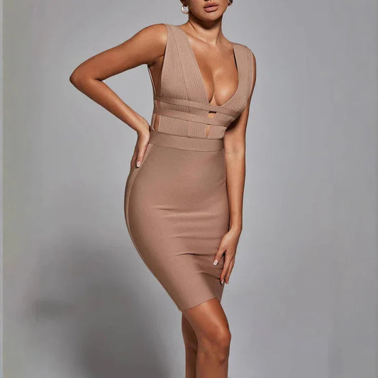 Deep V Mini Dress - vevewholesale