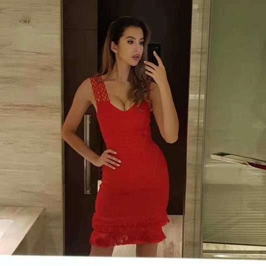 Lace Halter Mini Dress - vevewholesale