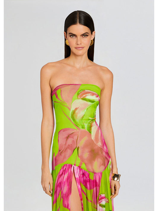 Printed Strapless Maxi Dress - vevewholesale