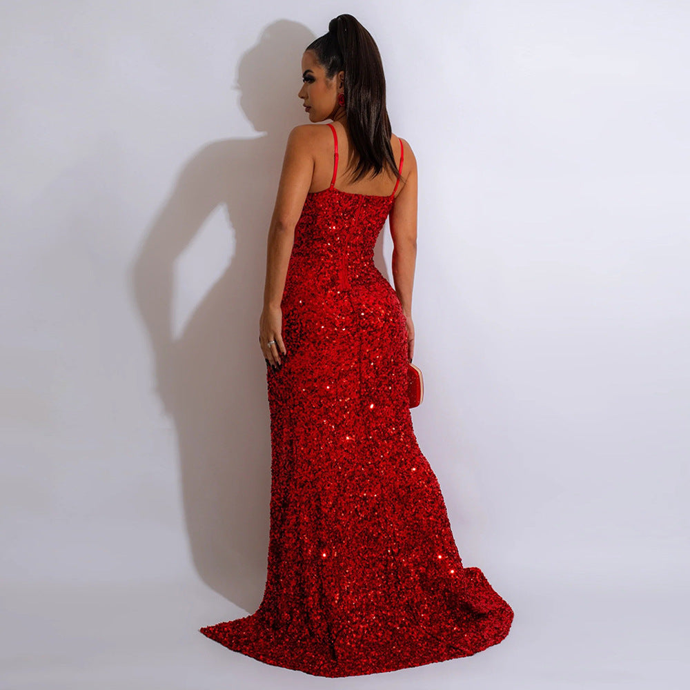 Halter Sleeveless Super Maxi Dress-Red
