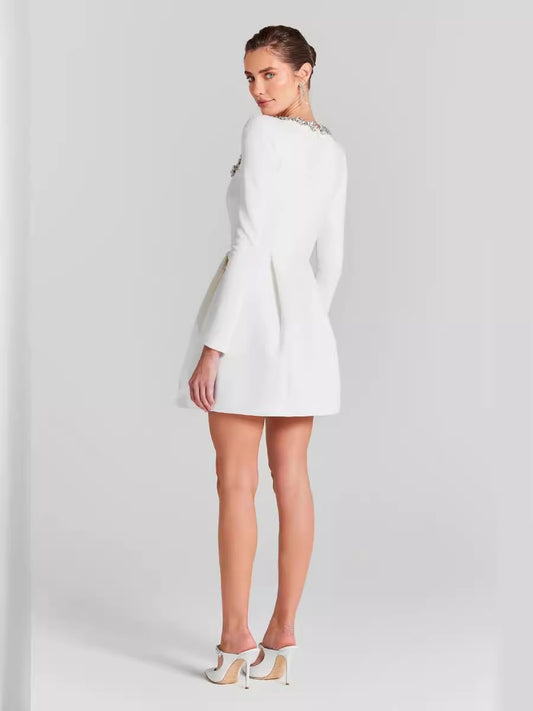 Square collar and diamond-encrusted long sleeves - vevewholesale