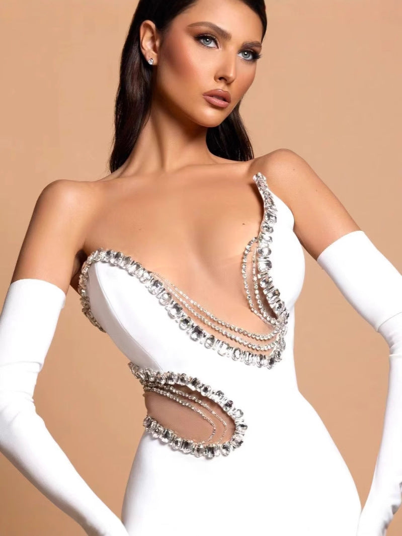Heavy industry diamond-encrusted evening dress - vevewholesale
