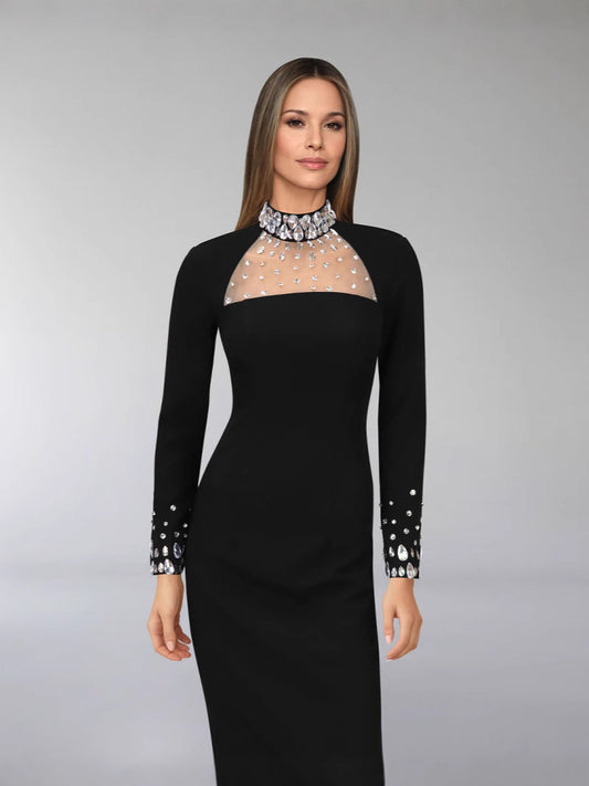 Handmade Beaded Super Long Dress-Black - vevewholesale