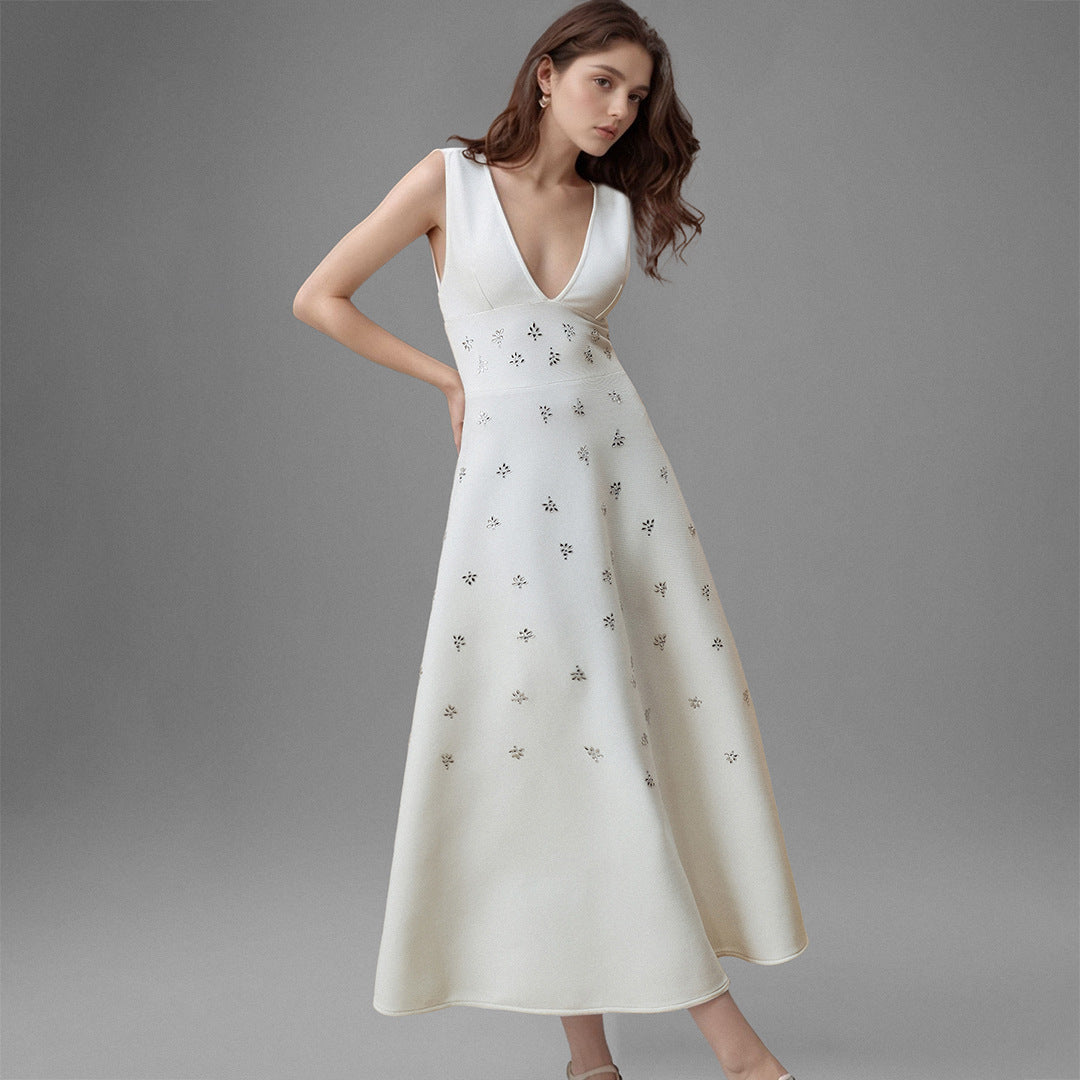 Halter Deep V Long Dress - vevewholesale