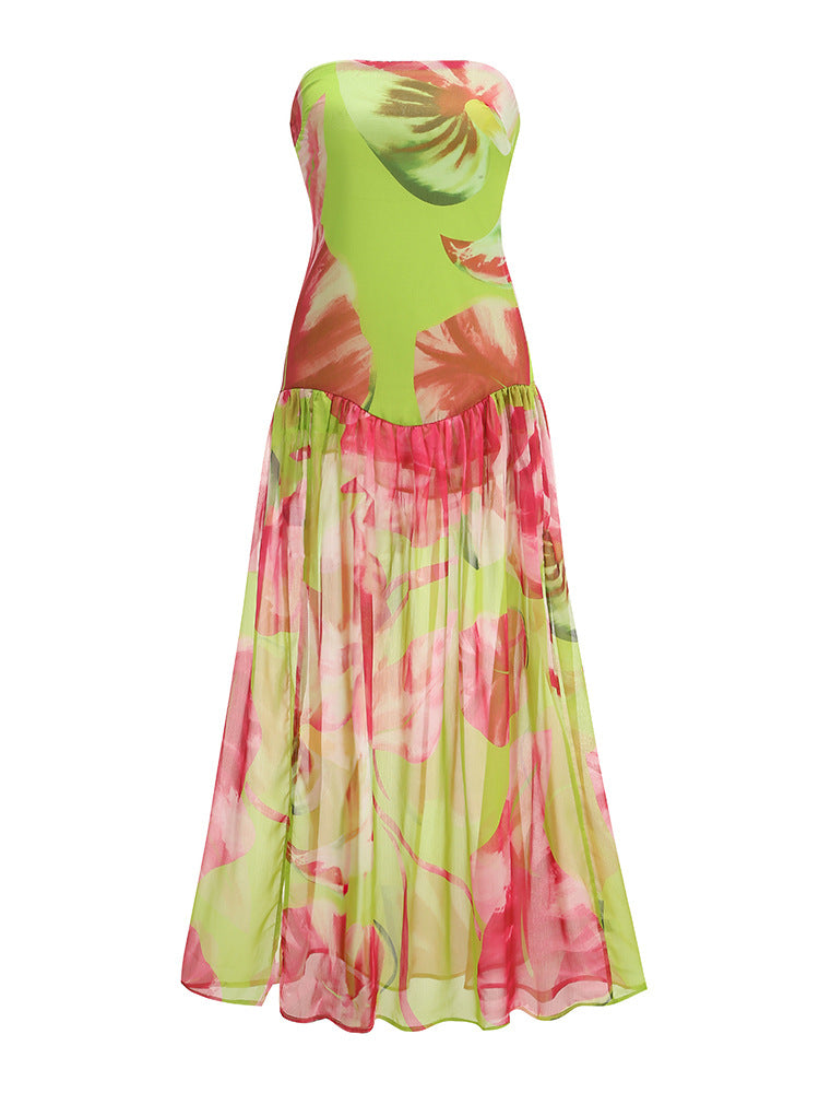 Printed Strapless Maxi Dress - vevewholesale