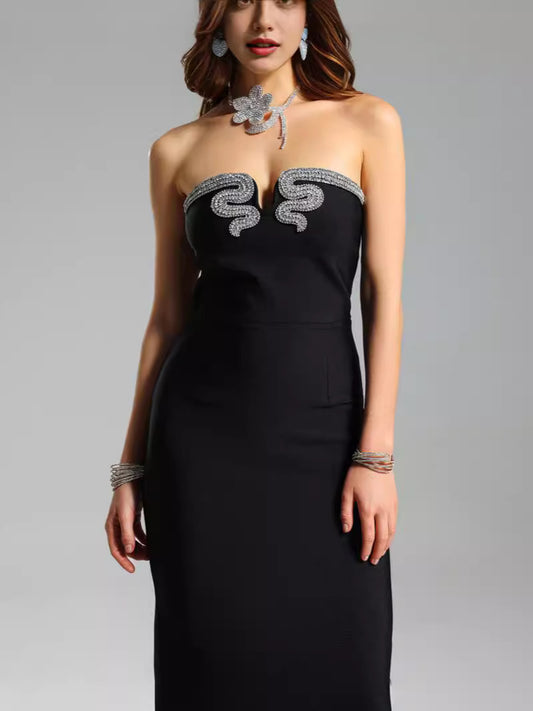 Snake-Shaped Strapless Maxi Dress - vevewholesale