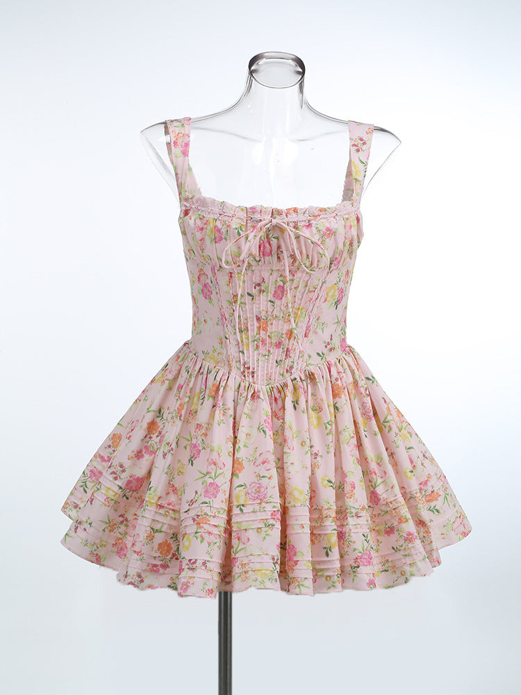 Floral Halter Mini Dress-Crushed Flowers - vevewholesale