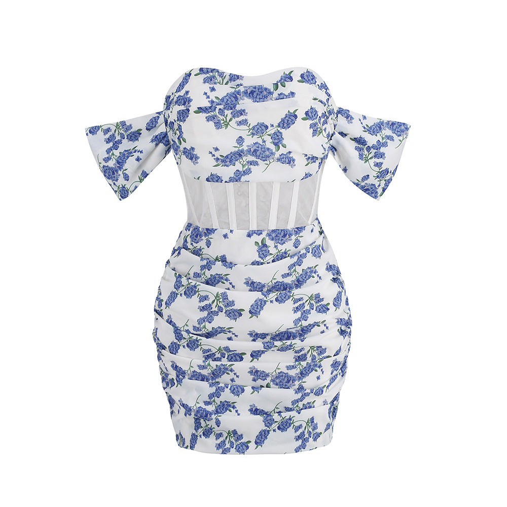 Printed Fishbone Mini Dress - vevewholesale