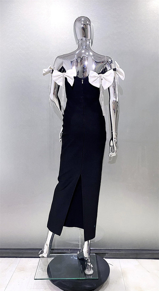 Rhinestone Tassel Long Dress - vevewholesale