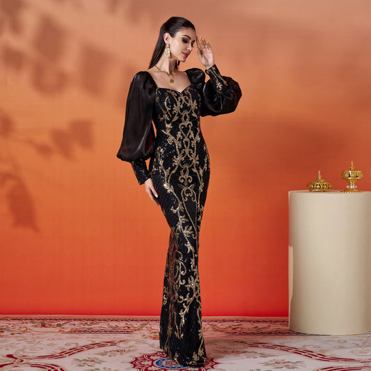 Long Sleeved Sequined Maxi Dress - vevewholesale