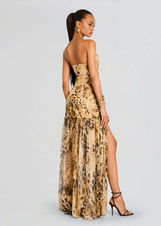 Strapless painted print-leopard print - vevewholesale