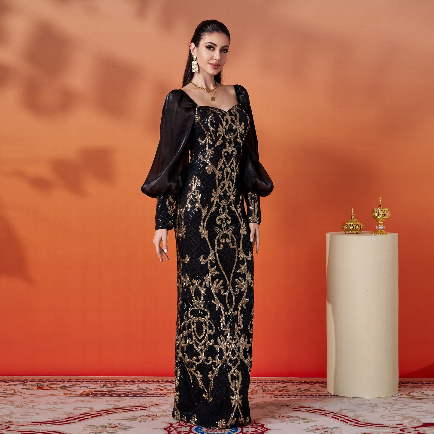 Long Sleeved Sequined Maxi Dress - vevewholesale