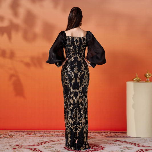 Long Sleeved Sequined Maxi Dress - vevewholesale