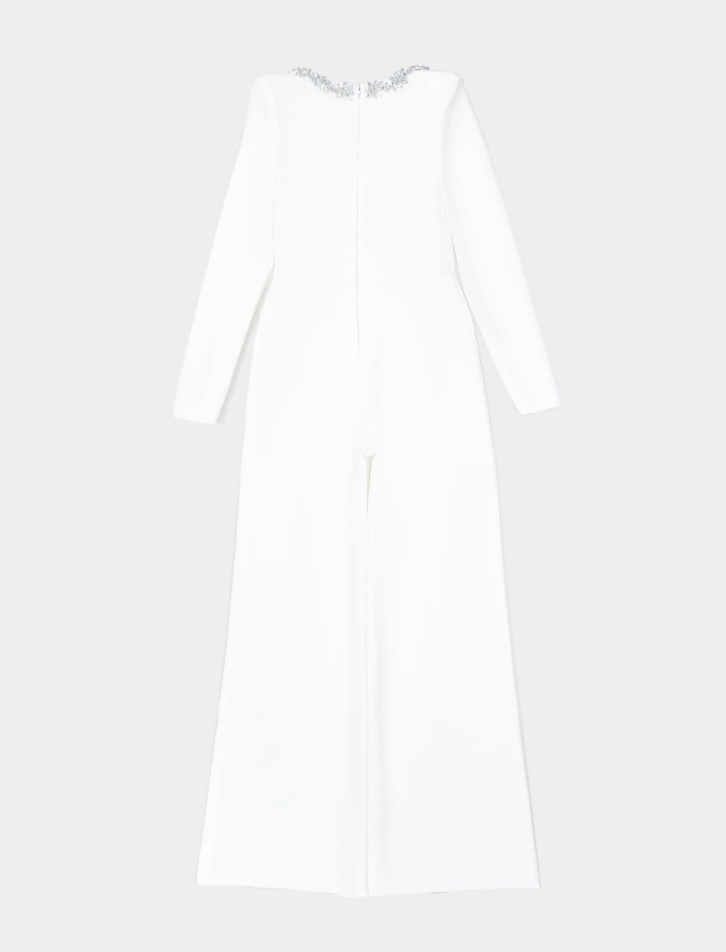 Square Neck Long Sleeved Jumpsuit-White - vevewholesale