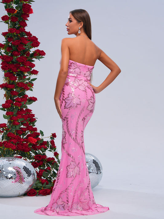 Strapless Sequined Fishtail Dress - vevewholesale