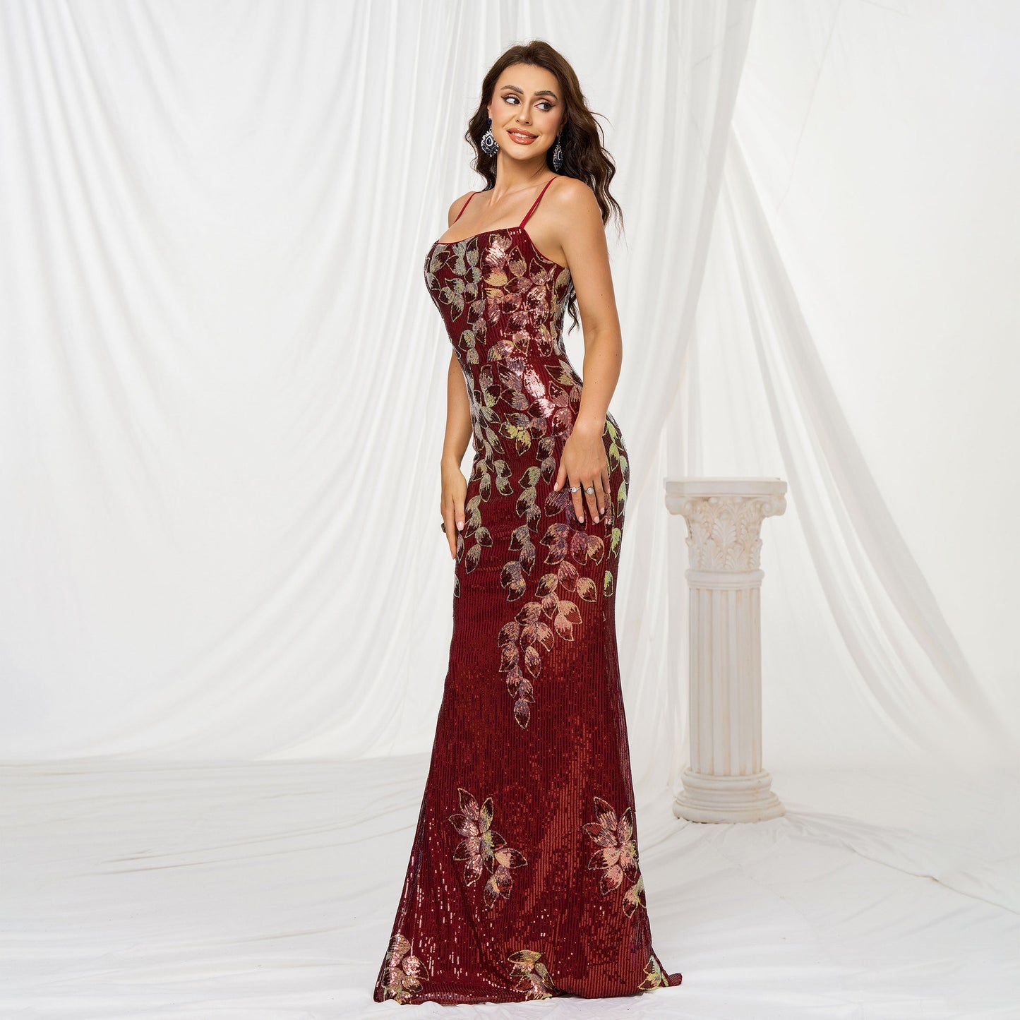 Halter Sequined Maxi Dress - vevewholesale