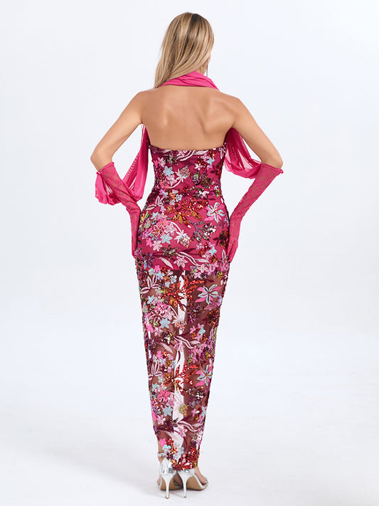 Strapless Printed Irregular Midi Dress - vevewholesale