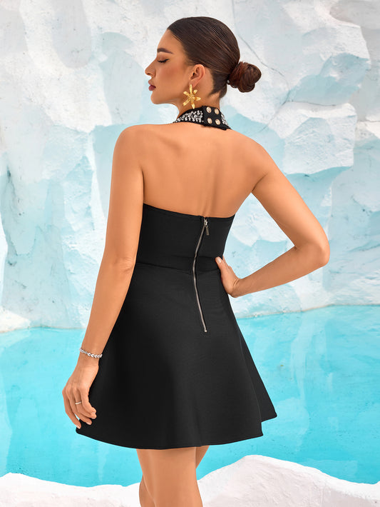 Halter Button A-Line Mini Dress - vevewholesale