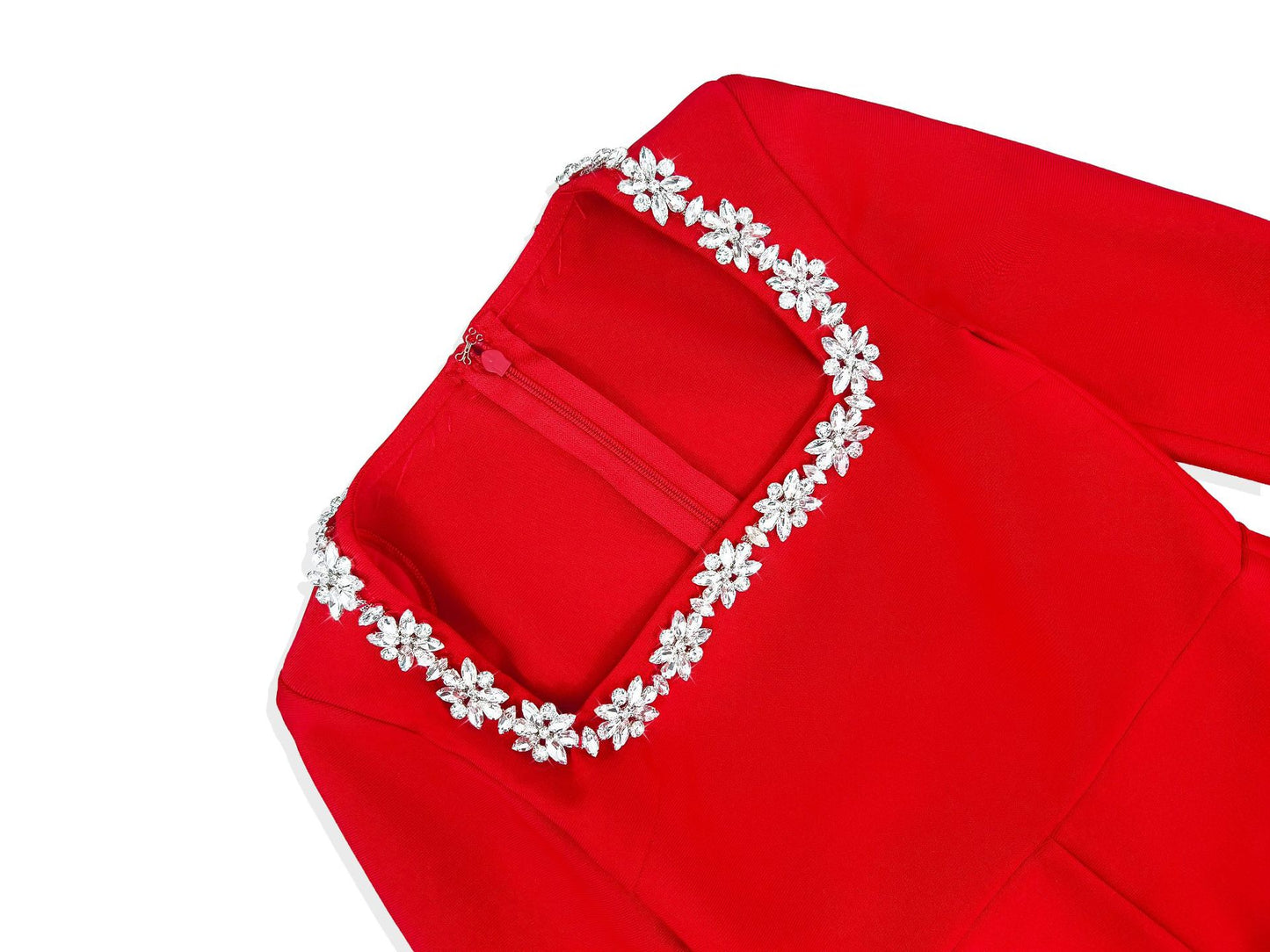 Square Neck Long Sleeved Jumpsuit-Red - vevewholesale