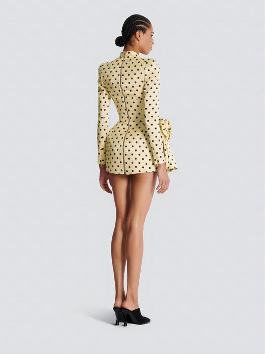 Polka Dot Mini Dress-Yellow - vevewholesale