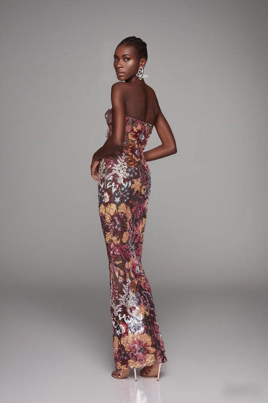 Strapless One Shoulder Long Dress-Red - vevewholesale