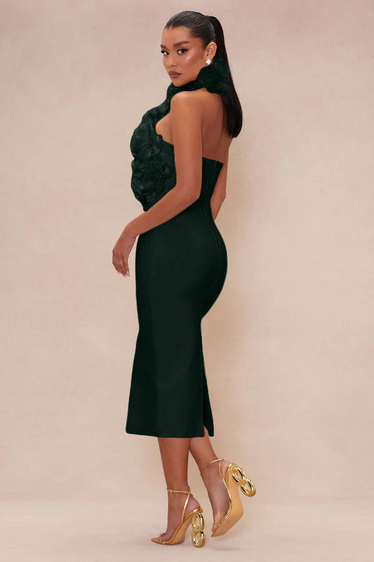 Big Flower Midi Dress-Green - vevewholesale