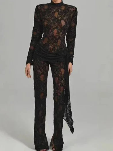 Lace Long Sleeves Jumpsuit - vevewholesale