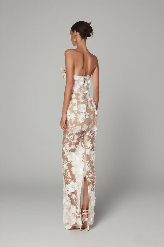 Flower Strapless Maxi Dress-White