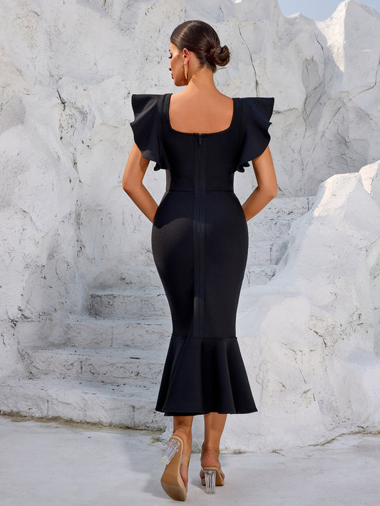 Butterfly Sleeve Midi Dress - vevewholesale