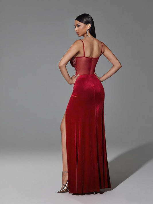 Rhinestone Velvet Maxi Dress