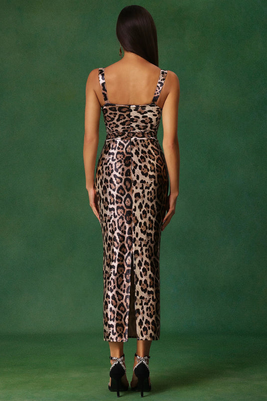 Strapless Halter Leopard Print Long Dress