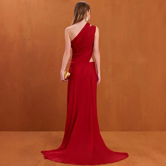 Off Shoulder Irregular Maxi Dress - vevewholesale