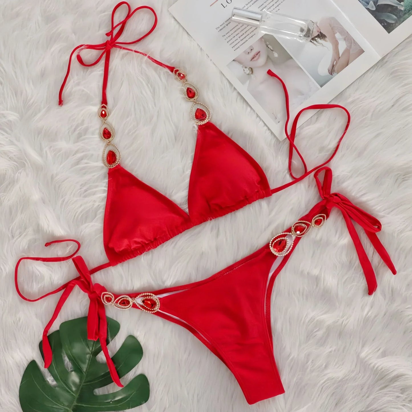 Diamond Halter Bikini-Red - vevewholesale