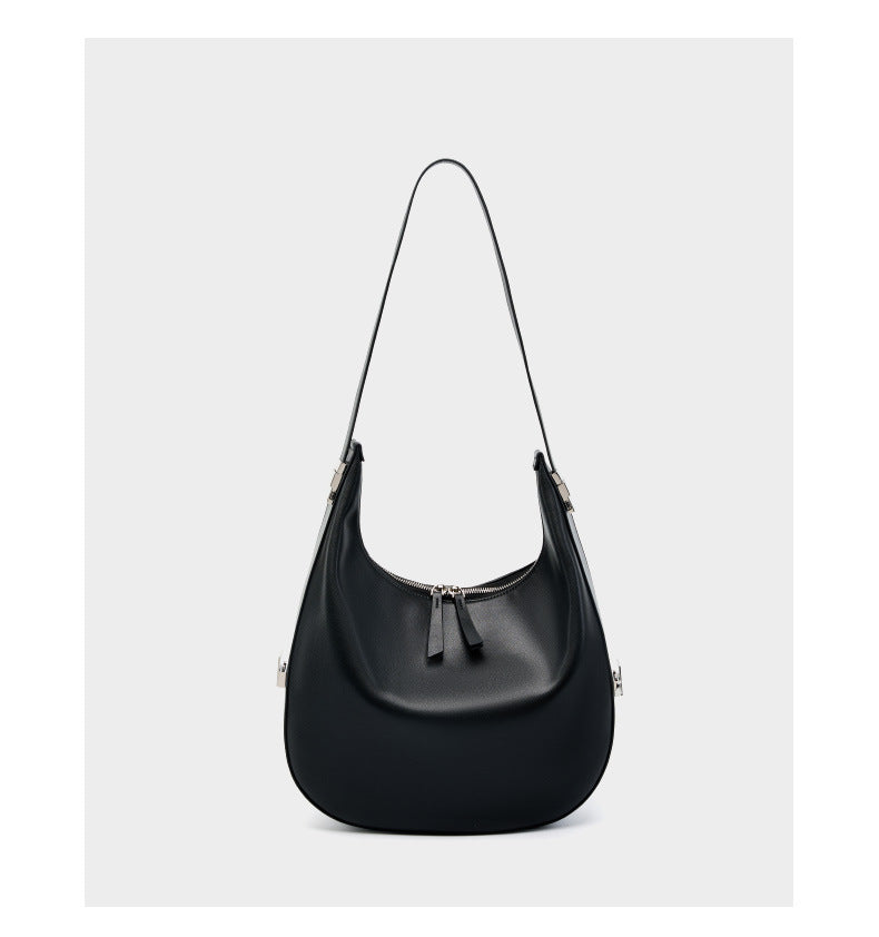 Crescent Shaped Bucket Bag-Black - vevewholesale