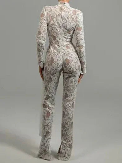 High-Neck Lace Jumpsuit - vevewholesale