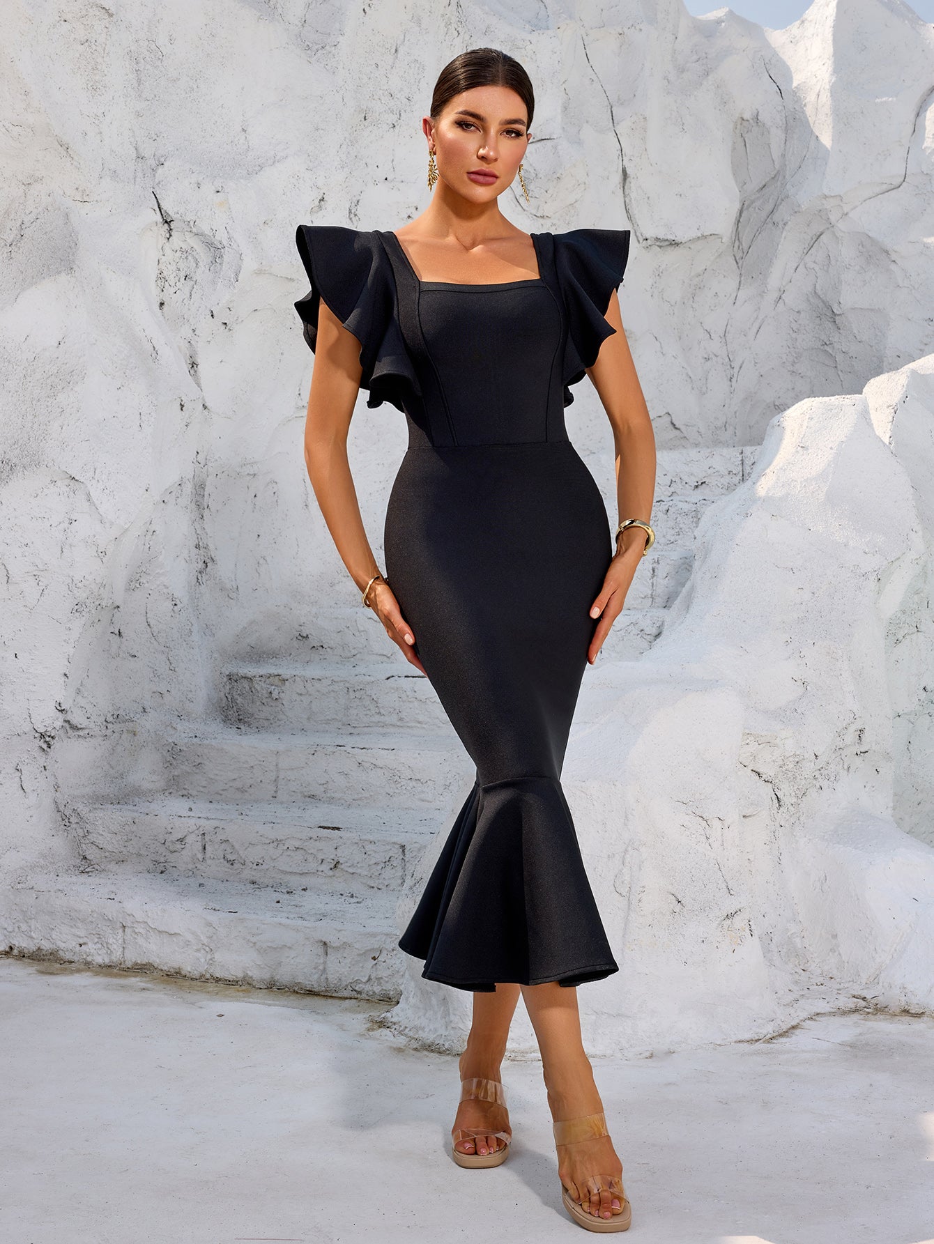 Butterfly Sleeve Midi Dress - vevewholesale
